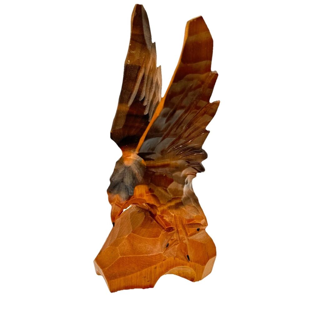 Vintage Hand Carved Wooden Wood Eagle Figurine Sculpture Mid Century